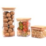 طقم علب بقوليات اكريليك غطاء خشب 3 قطع